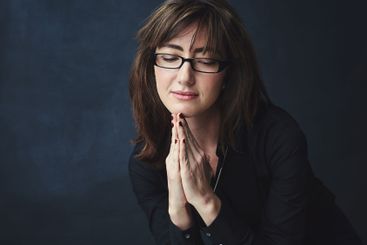 Hope, businesswoman and praying in studio with anxiety...