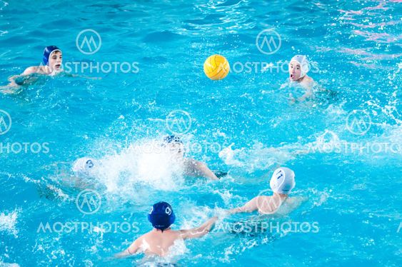 Orenburg, Russia - 6 May 2015: The boys play in water polo