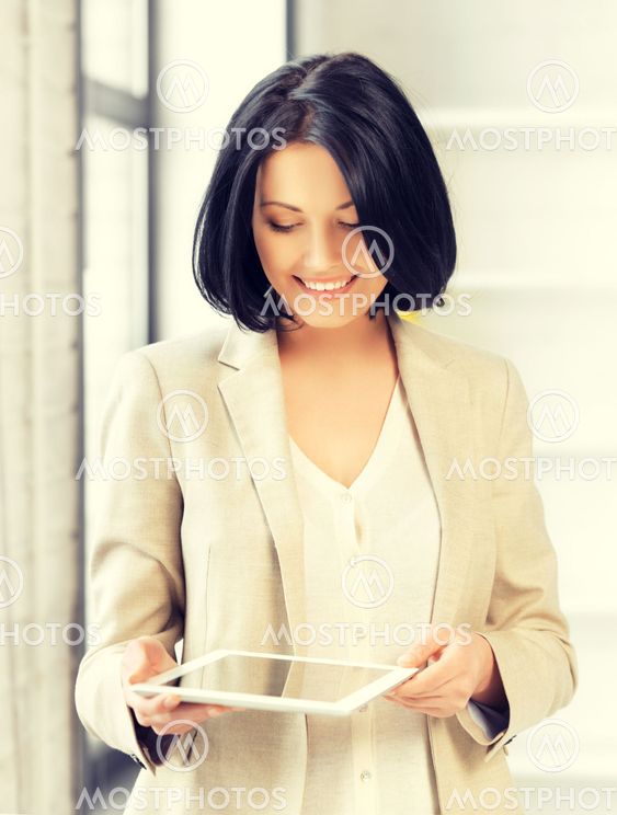 happy woman with tablet pc computer