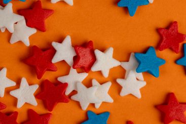 red white and blue sugar candies for decoration on an...