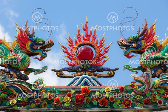 Dragon roof decorations in top of tao temple