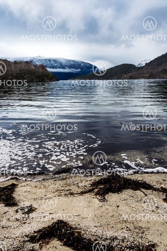 Norwegian fjord from beach