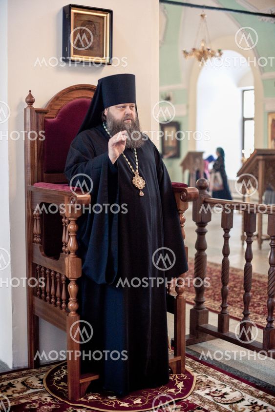 MOSCOW - MARCH 13: Orthodox liturgy with bishop Mercury in High Monastery of St Peter in Moscow on March 13, 2010 in Moscow