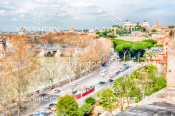 Defocused background with aerial view from Aventine Hill in Rome