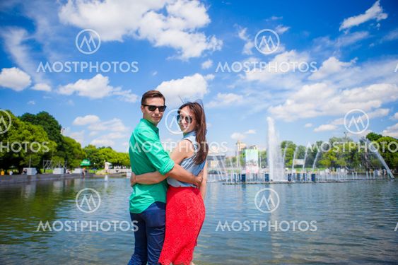 Young tourist couple traveling on holidays in Europe...