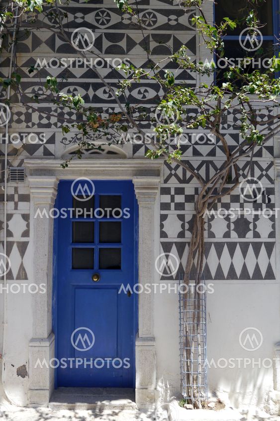 striking blue doorway in greece