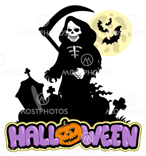Grim reaper with Halloween sign