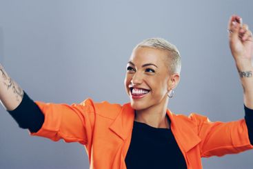 Dance, energy and moving with happy woman in studio for...