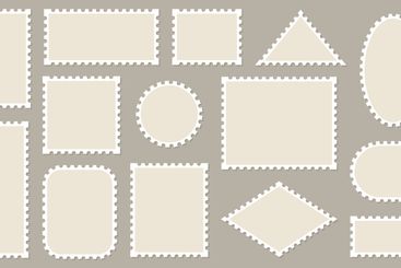 Blank post stamp. Postage frame form, vintage empty...