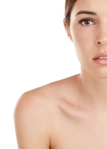 Half, skincare and portrait of woman with beauty for...