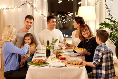 happy family having dinner party at home