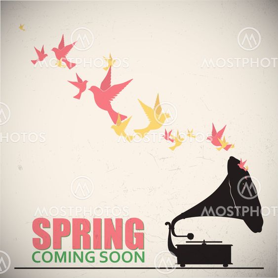 Abstract vector illustration of retro gramophone and birds.