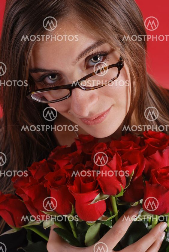 Glasses girl with roses