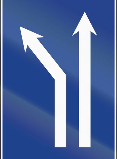 Road sign used in Spain - Fork left onto dual carriageway