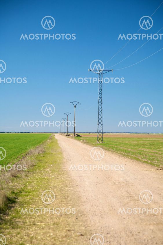 track with electric towers