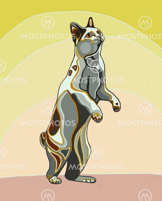 cat, Japanese bobtail, stylized paint
