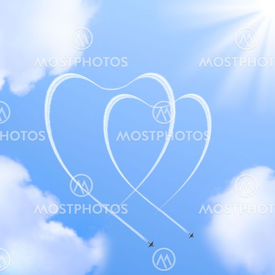 Two hearts shapes in the sky.