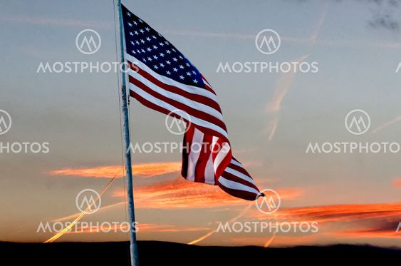 American Flag in Colorful sunset