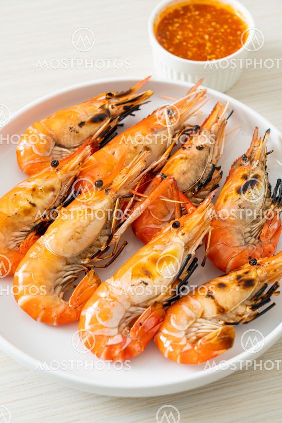 grilled river prawns or shrimps