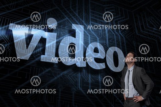 Video against futuristic black and blue background