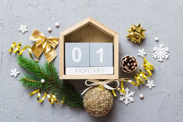 Christmas calendar 1 january. Christmas gift, fir...