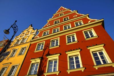 Colourful buildings on the market square in Wroclaw city,...