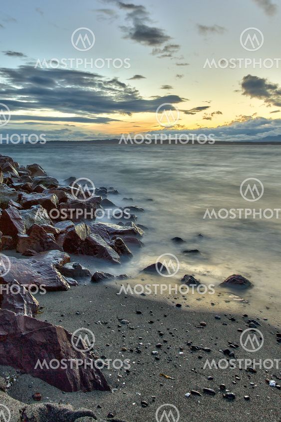 Edmonds beach at sunset on Puget Sound, Edmonds, Washington
