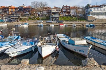 Sunset panorama of the port of Sozopol, Bulgaria