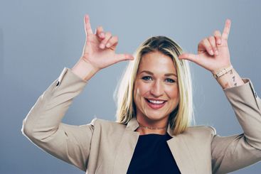 Shaka, happy and portrait of woman in studio with hand...