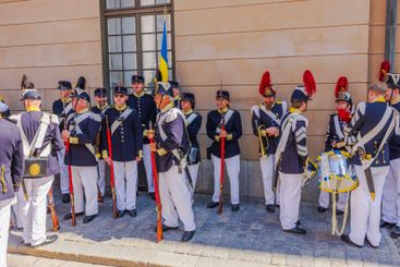 Historical reenactment group in traditional Swedish