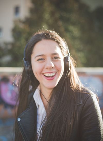 young beautiful long hair woman in town