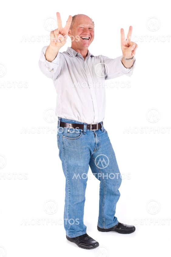 Portrait of old man showing victory sign