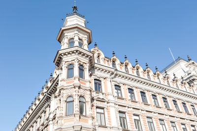 Beautiful old house in centre of Helsinki, Finland. Blue...