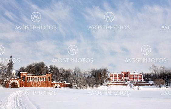 Old time manor in the winter morning