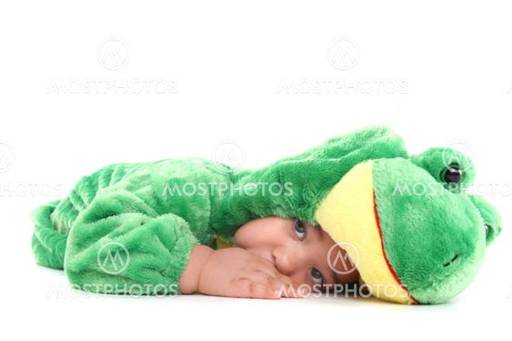 Adorable baby boy dressed as a frog