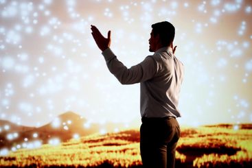 Morning Prayer In Sunlight: Christian Worshiper Starts...