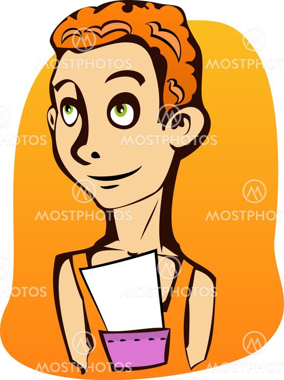A smiling guy with a paper in a pocket.