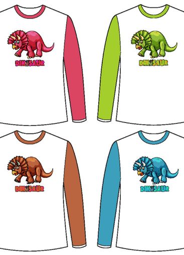 Set of different colour dinosaur screen on long sleeve...