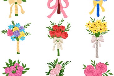 bouquet wedding set cartoon vector illustration