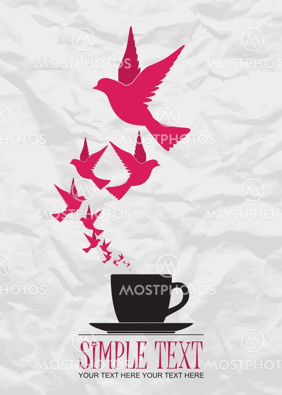 Abstract vector illustration of tea cup and birds.