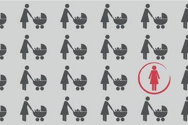 one lonely childless woman in a group of mother with...