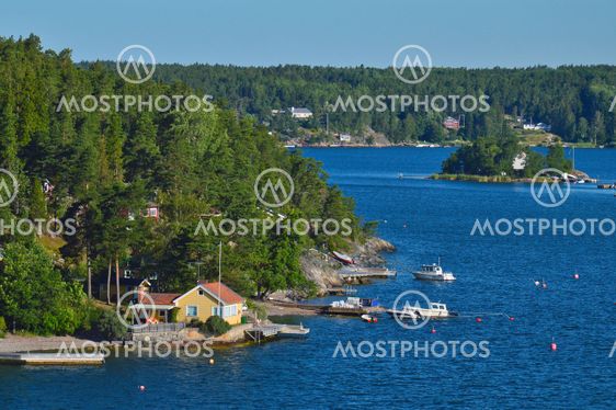 Swedish settlements on islets of Stockholm Archipelago in Baltic Sea, Sweden