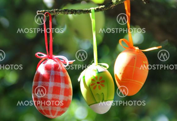 Easter eggs hanging on the tree