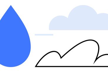 Blue Water Droplet and Minimalist Cloud Illustrating...