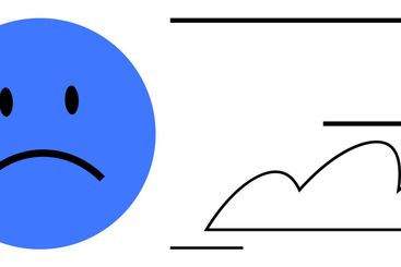 Blue sad face with simple cloud and horizontal line...