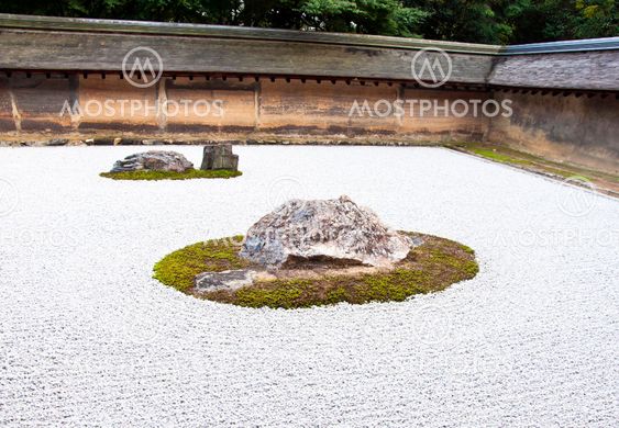 Rock garden at the Ryoan-ji temple in Kyoto, Japan.