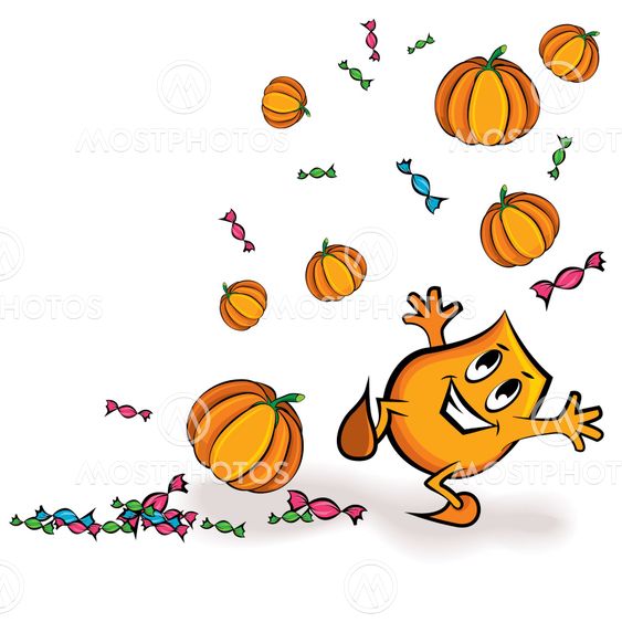 Cartoon character - playing with treats and pumpkins