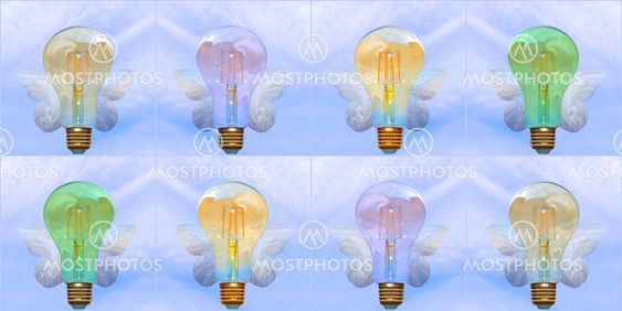 Colorful Lightbulbs with wings.