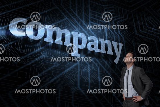 Company against futuristic black and blue background