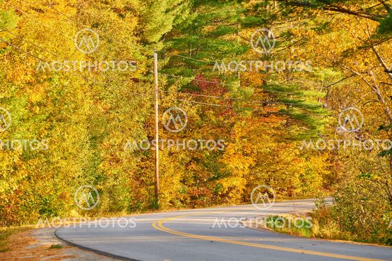 Highway at autumn day, Maine, USA.